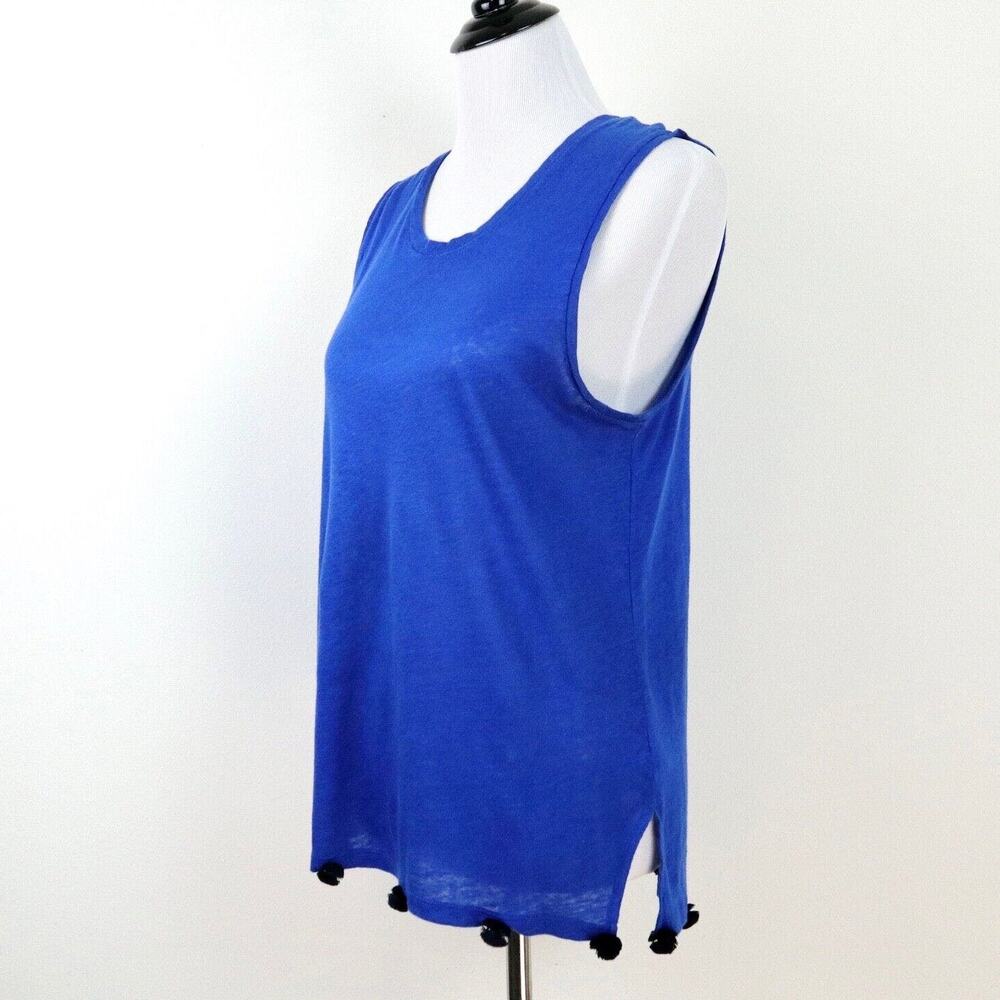 J Crew Size S Linen Jersey Knit Tank Pom Pom Hem Cobalt Blue